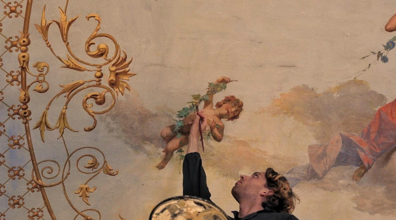 me paitnting a ceiling